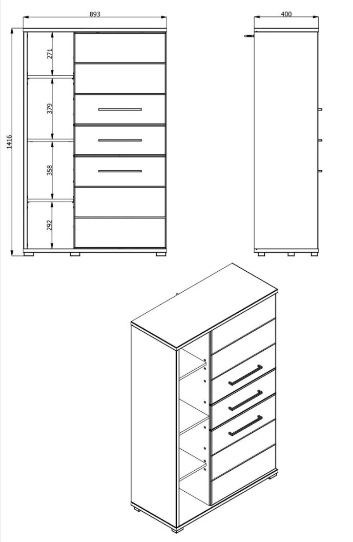 Madia alta 2 ante 1 cassetto, finitura Rovere e Grafite, ZFM56411011