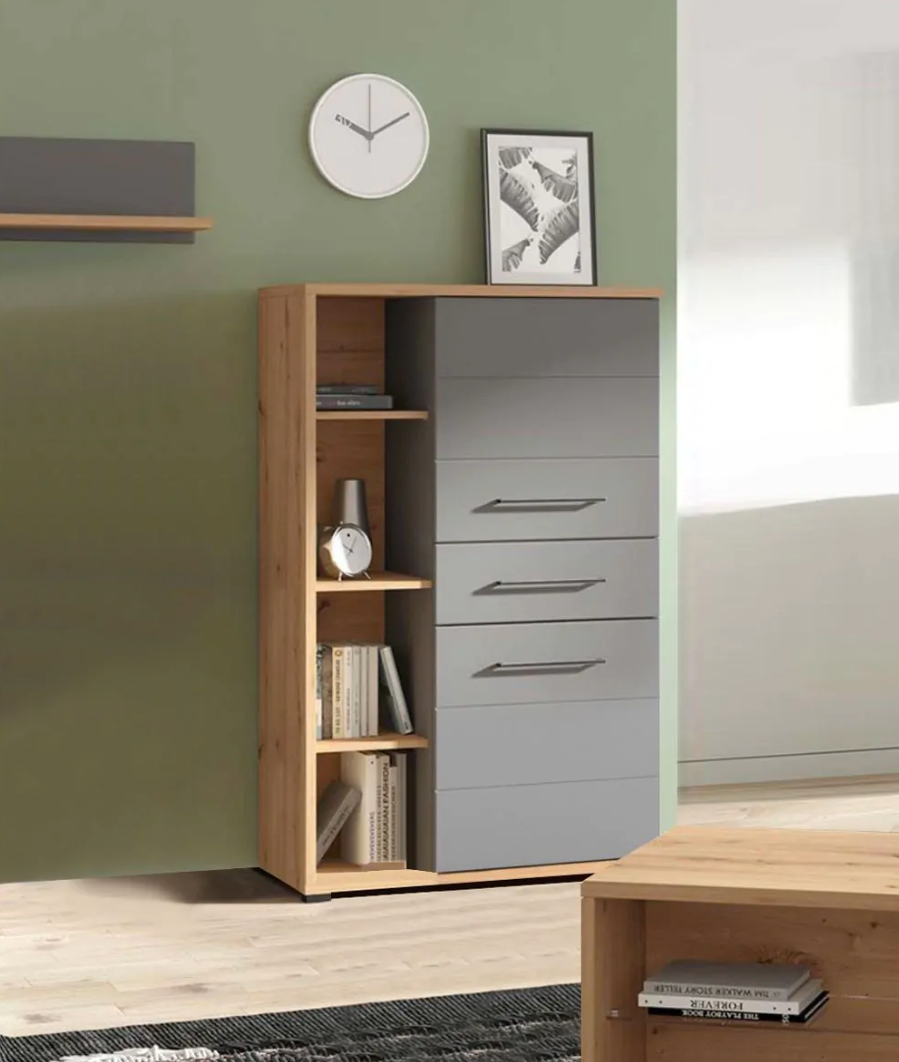 Madia alta 2 ante 1 cassetto, finitura Rovere e Grafite, ZFM56411011