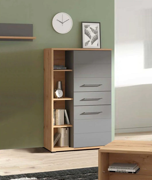 Madia alta 2 ante 1 cassetto, finitura Rovere e Grafite, ZFM56411011