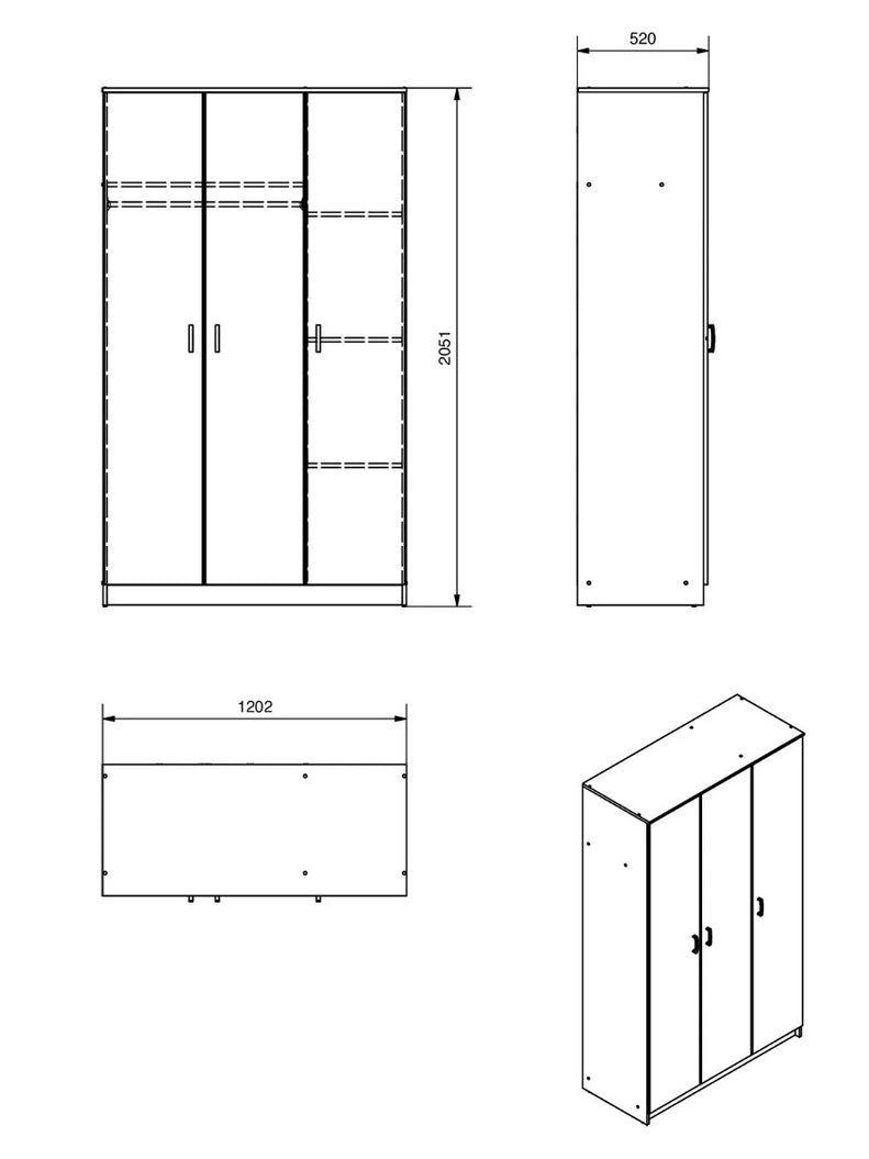 Armadietto multiuso 3 ante, finitura Rovere, ZFM80780011 