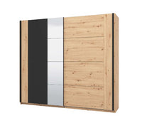 Armadio scorrevole di design moderno, con specchio, Rovere oak e Nero, ZFMLOZ10321011 