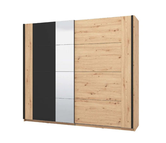 Armadio scorrevole di design moderno, con specchio, Rovere oak e Nero, ZFMLOZ10321011 