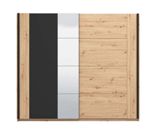 Armadio scorrevole di design moderno, con specchio, Rovere oak e Nero, ZFMLOZ10321011 