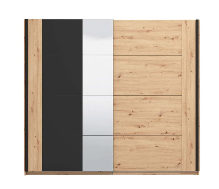 Armadio scorrevole di design moderno, con specchio, Rovere oak e Nero, ZFMLOZ10321011 