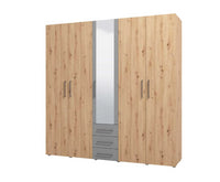 Armadio stile industry 5 ante battenti, finitura Rovere oak e Grigio, ZFMSID78221011