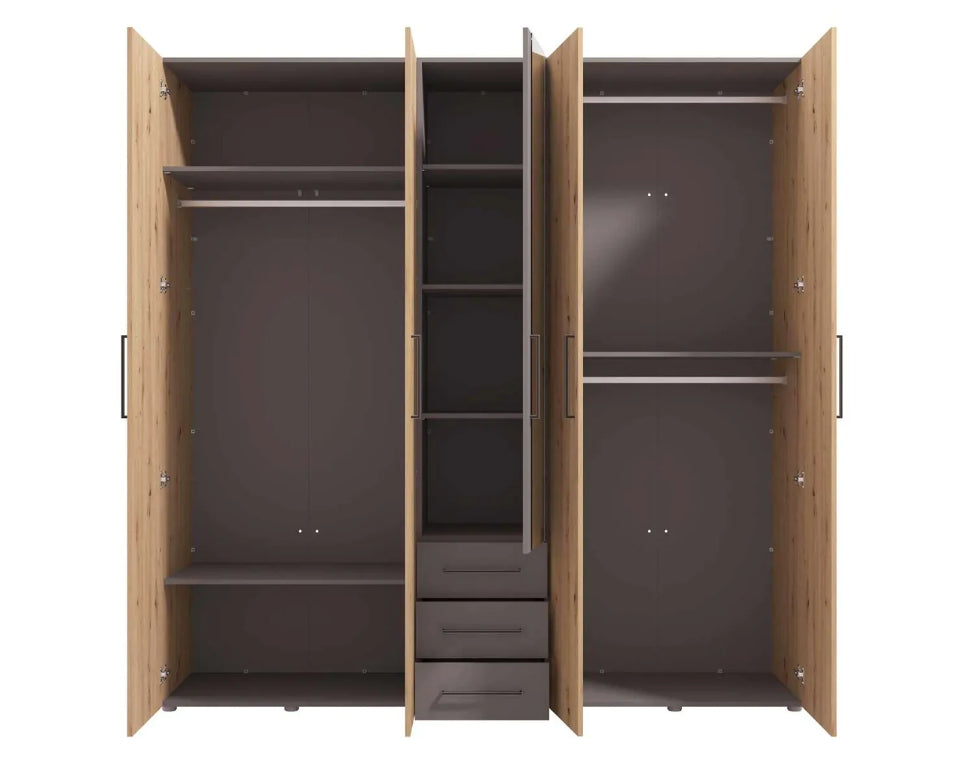 Armadio stile industry 5 ante battenti, finitura Rovere oak e Grigio, ZFMSID78221011