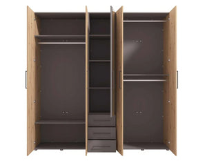 Armadio stile industry 5 ante battenti, finitura Rovere oak e Grigio, ZFMSID78221011