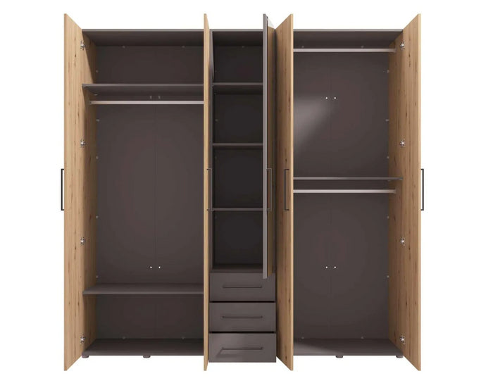 Armadio stile industry 5 ante battenti, finitura Rovere oak e Grigio, ZFMSID78221011