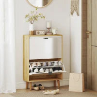 Scarpiere Stretto con 2 Porte in Bianco Lucido Ripiani Regolabili Gambe in Legno per 12 Paia di Scarpe