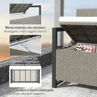 Panchina da Giardino 2 Posti con Cassapanca da 151.5L in Rattan con Schienale, Braccioli e Cuscino, Crema