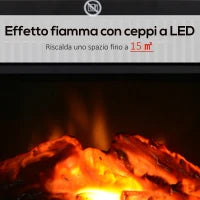 Camino Elettrico da Tavolo con Effetto Fiamma, Caminetto con Potenza Regolabile 600/1200W, Copertura 10-15m², Nero