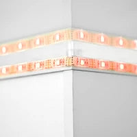 Tavolino da salotto moderno in vetro lucido con striscia LED regolabile e ruote girevoli, 80×80×40 cm, Bianco+Nero