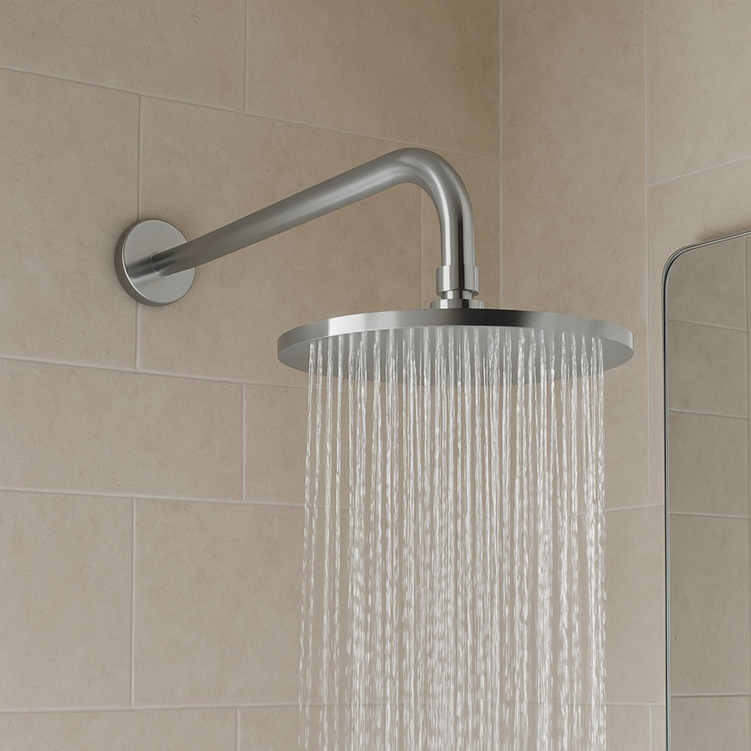 Braccio doccia ottone cromato + soffione doccia tondo ottone cromato diam 300x8 mm spessore