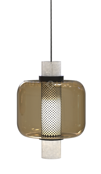 ZHEN-BR Sospensione 1 luce in vetro bronzo struttura nera in metallo attacco E27 senza base