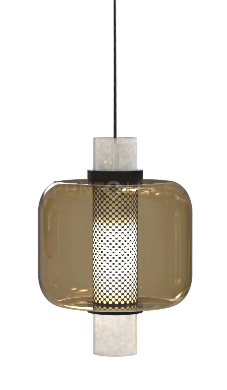 ZHEN-BR Sospensione 1 luce in vetro bronzo struttura nera in metallo attacco E27 senza base