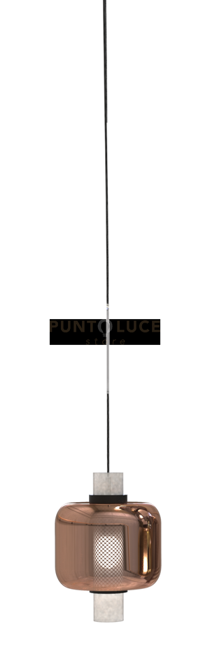 ZHEN-R Sospensione 1 luce in vetro rame struttura nera in metallo attacco E27 senza base