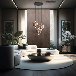 ZHEN-R Sospensione 1 luce in vetro rame struttura nera in metallo attacco E27 senza base