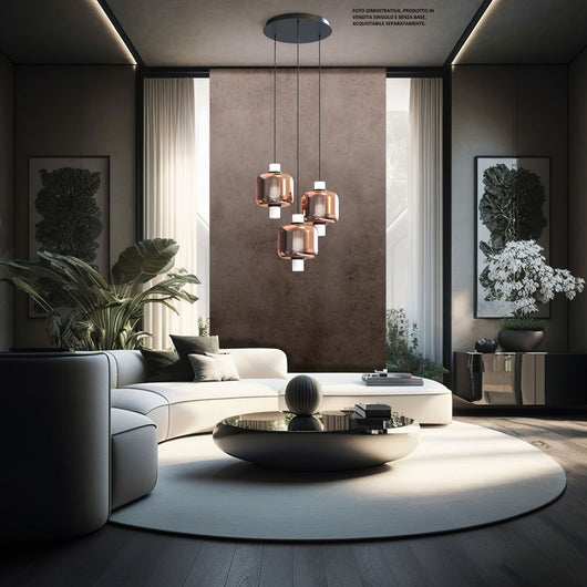 ZHEN-R Sospensione 1 luce in vetro rame struttura nera in metallo attacco E27 senza base