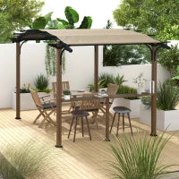 Pergola tonnella da giardino con bancone tetto ad arco, struttura in alluminio e acciaio, 4L x 2,6l x 2,4H m, Legno naturale