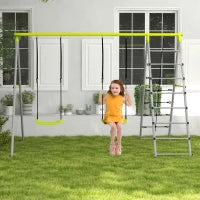 Altalena da Giardino per Bambini 4 in 1 con 2 Seggiolini, Altalena, Scala e Rete per l'Arrampicata, Verde
