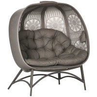 Lettino da Giardino 2 Posti con Copertura Decorata e Cuscino Spesso, 126x75x142 cm Marrone