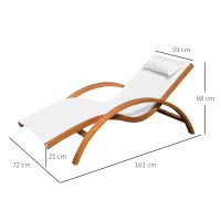 Sdraio da Giardino Ergonomica con Poggiatesta Imbottito Legno Tessuto 161 x 72 x 68 cm Crema