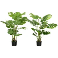 Set di 2 Piante Artificiali Monstera Deliciosa con Vaso Incluso, Altezza 120 cm, per Interno, Decorazione
