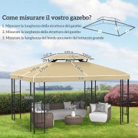 Copertura di Ricambio per Gazebo 4x3 m in Poliestere Anti UV con Tetto a 2 Livelli, Crema