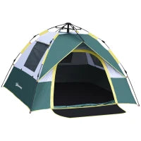 Tenda da Campeggio 2 Posti con Apertura Automatica, Tasche Interne e Tappetino, 205x195x135 cm, Verde Oliva