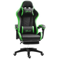 Sedia da Gaming con Altezza Regolabile e Schienale Reclinabile, 65x65x121-129 cm, Nero e Verde