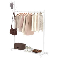 Appendiabiti con Ruote, 5 Ganci, Barra per Appendere e Ripiano Inferiore 20x43x171 cm Bianco