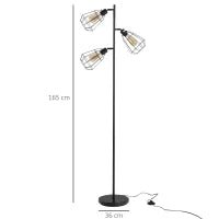 Lampada da Terra in Stile Industriale con 3 Paralumi Regolabili, Interruttore a Pedale, Acciaio Nero, Ф36 x 165cm