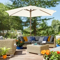 Ombrellone da Giardino 2.5x2.3 m a 6 Stecche, in Legno e Poliestere, Bianco Crema