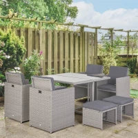 Set Mobili da Giardino Esterno Tavolo con 4 Sedie 4 Poggiapiedi 9pz Rattan Grigio