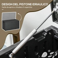 Baule da Giardino da 366L Effetto Legno in Plastica, 122.4x62x64.5 cm, Nero