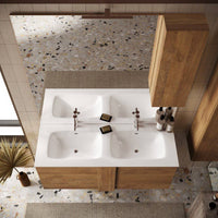Mobile da bagno sospeso con doppio lavabo, finitura Mercure, Made in Italy 