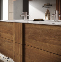 Mobile da bagno sospeso con doppio lavabo, finitura Mercure, Made in Italy 