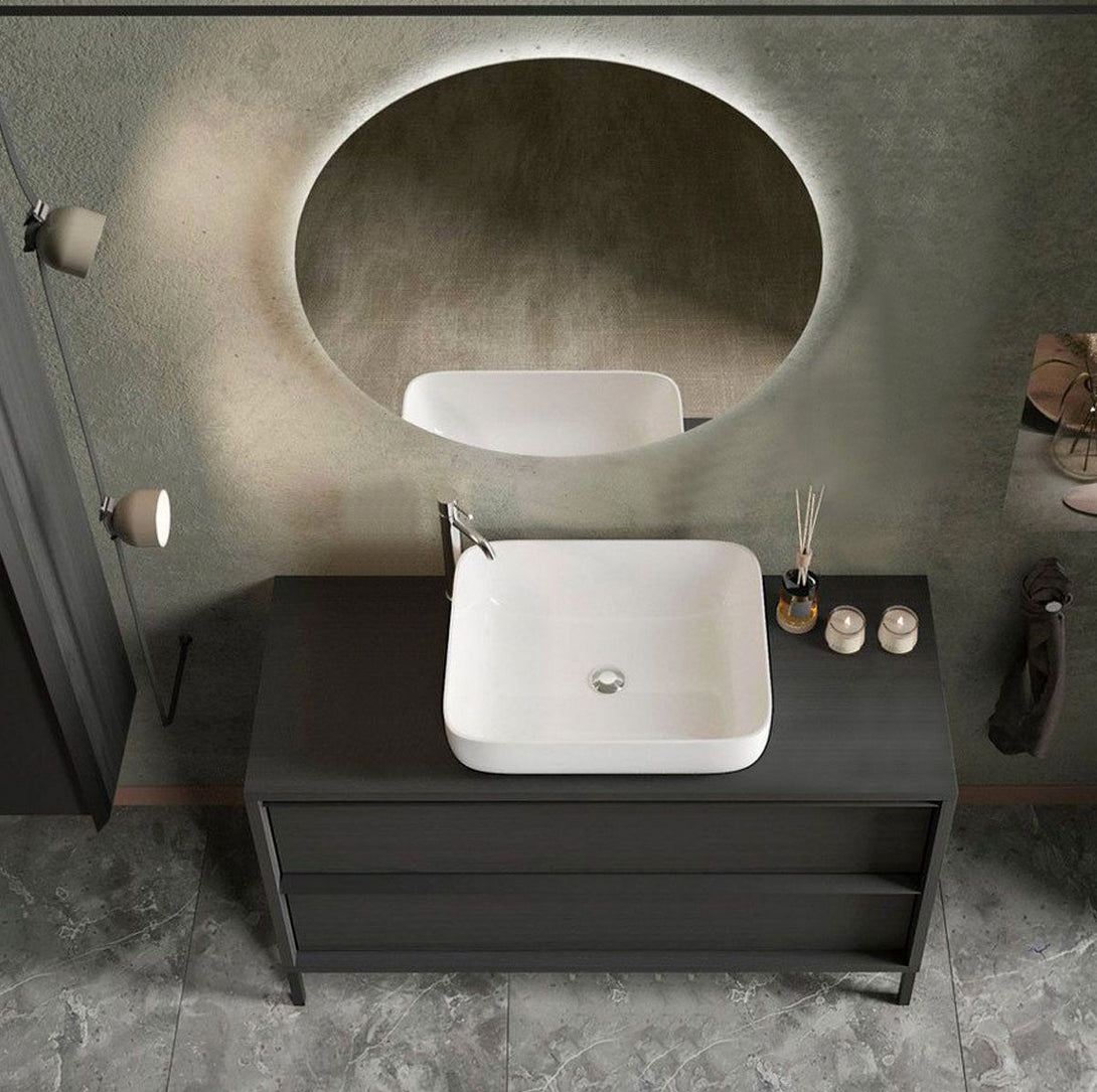 Mobile da bagno due cassetti Nero Frassinato con piedini L.110 cm, Made in Italy 