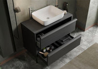 Mobile da bagno due cassetti Nero Frassinato con piedini L.110 cm, Made in Italy 