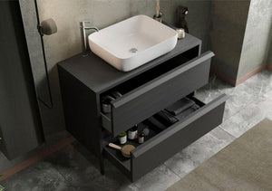 Mobile da bagno due cassetti Nero Frassinato con piedini L.110 cm, Made in Italy 