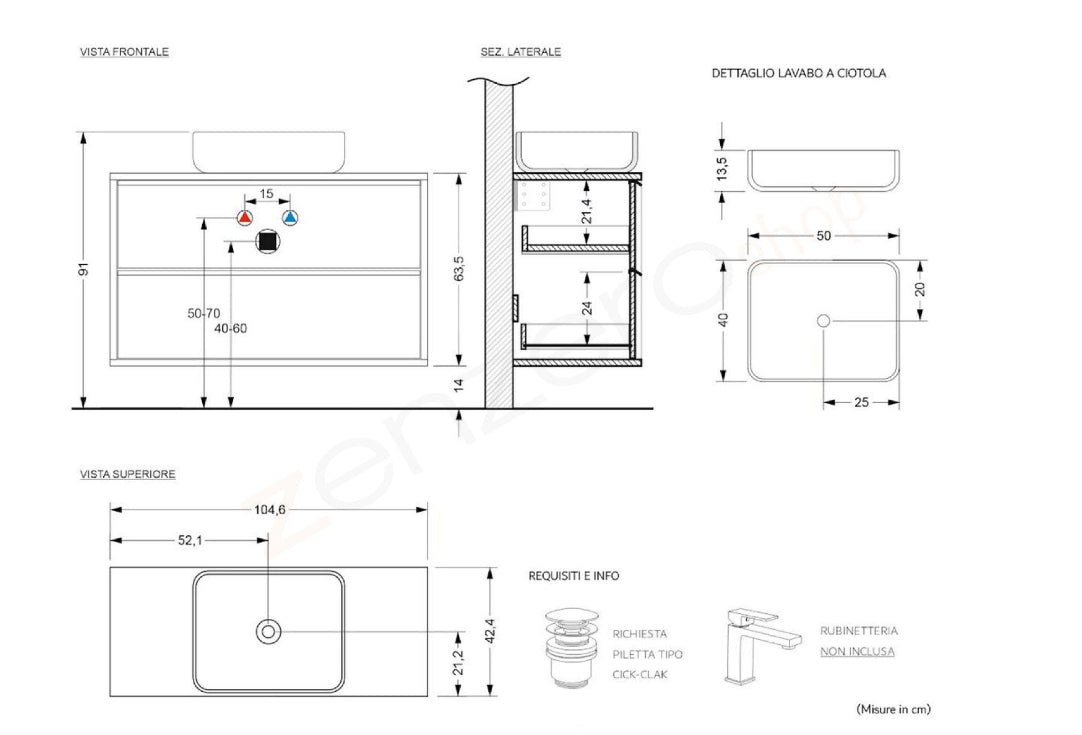 Mobile da bagno due cassetti Nero Frassinato con piedini L.110 cm, Made in Italy 