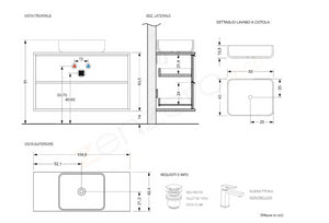 Mobile da bagno due cassetti Nero Frassinato con piedini L.110 cm, Made in Italy 