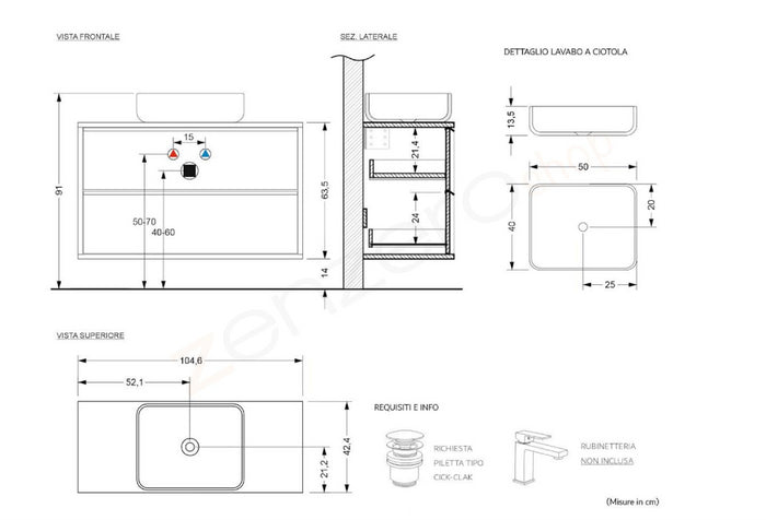 Mobile da bagno due cassetti Nero Frassinato con piedini L.110 cm, Made in Italy 