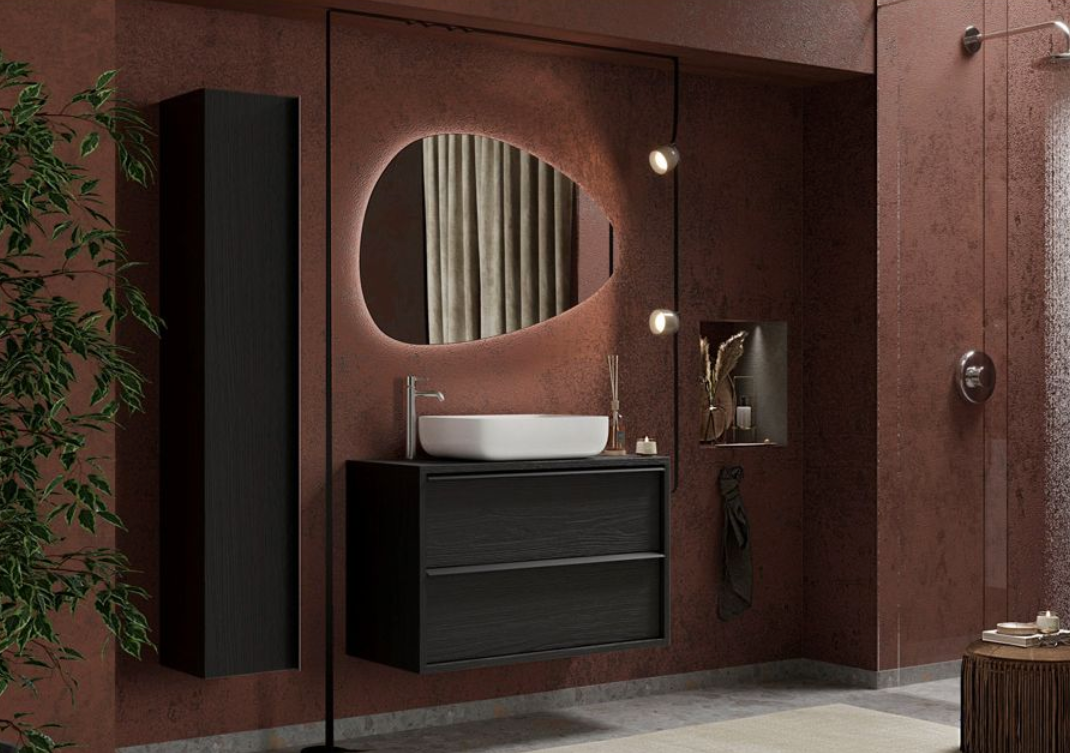 Mobile da bagno sospeso colore Nero Frassinato