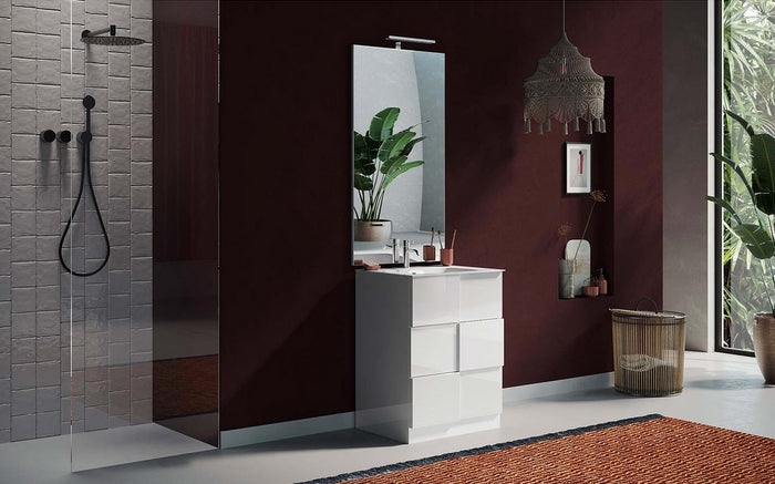 Mobiletto da bagno bianco lucido a 3 cassetti 