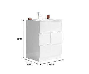 Mobiletto da bagno bianco lucido a 3 cassetti 