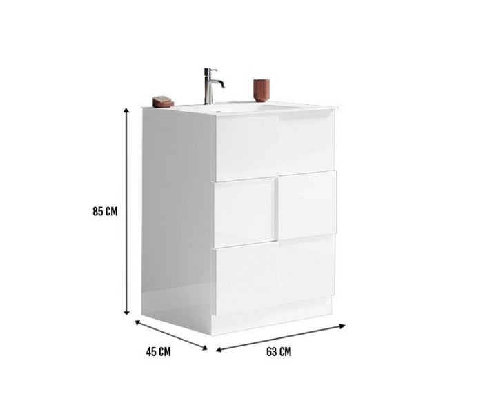 Mobiletto da bagno bianco lucido a 3 cassetti 