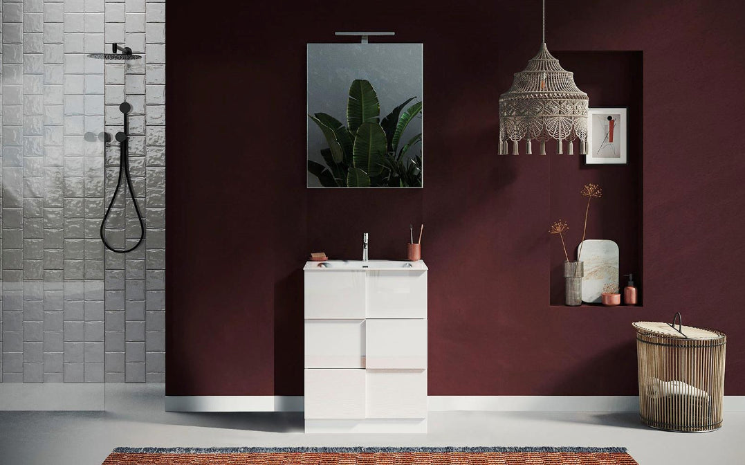 Mobiletto da bagno bianco lucido a 3 cassetti 