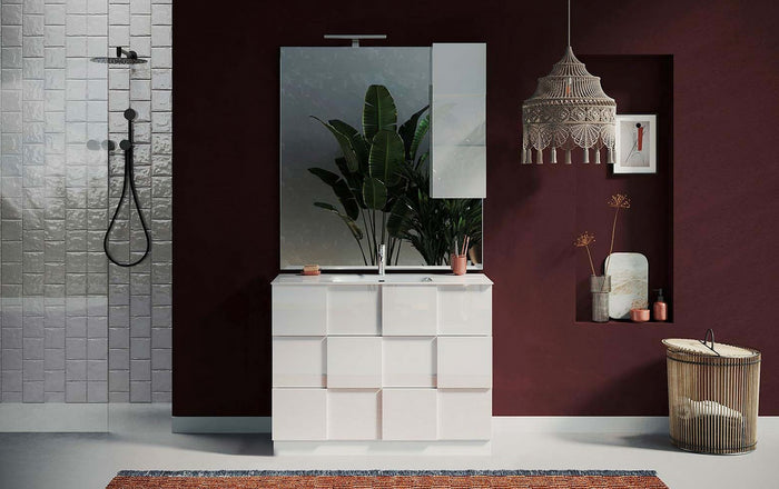 Mobile da bagno a terra 3 cassetti, finitura Bianco lucido 