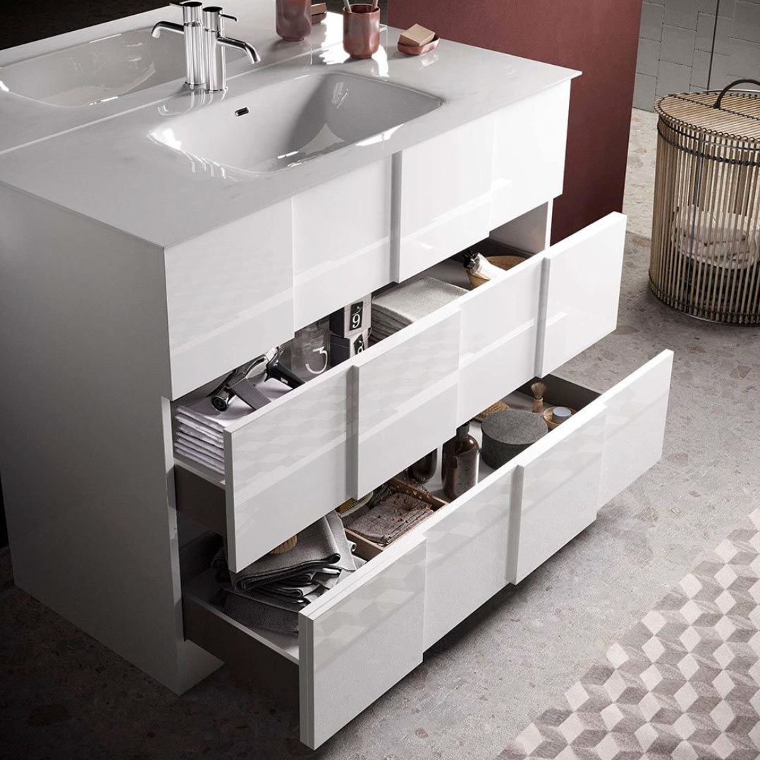 Mobile da bagno a terra 3 cassetti, finitura Bianco lucido 